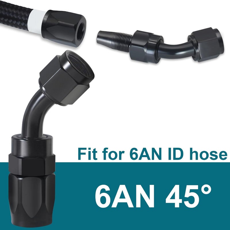 SDZONGES 6AN Fitting, 2PCS 6AN Hose End Fittings, 6 AN 45 Degree Fittings for CPE Braided Hose(Black). - Image 2